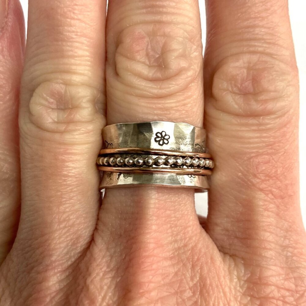 Sterling Silver 925 Copper Wide Spinner Curved Comfort Fit Band Ring Sz 7.25